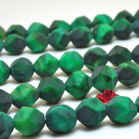 YesBeads Green Tiger Eye matte star cut faceted nugget beads gemstone wholesale jewelry 15"