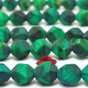 YesBeads Green Tiger Eye matte star cut faceted nugget beads gemstone wholesale jewelry 15"