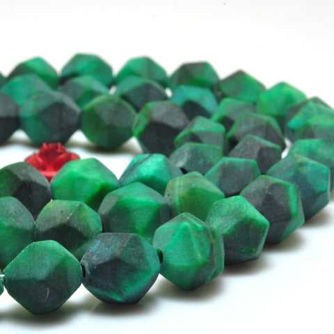 YesBeads Green Tiger Eye matte star cut faceted nugget beads gemstone wholesale jewelry 15"