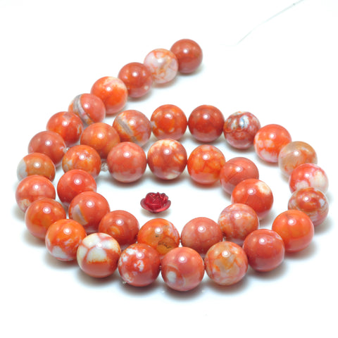 YesBeads Orange Fire Agate smooth round loose beads wholesale gemstone jewelry 10mm 15"