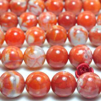 YesBeads Orange Fire Agate smooth round loose beads wholesale gemstone jewelry 10mm 15"