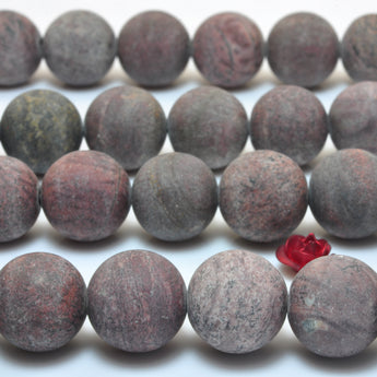 Natural red grass flower jasper matte round beads wholesale gemstone jewelry making 15"