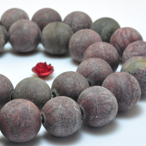 Natural red grass flower jasper matte round beads wholesale gemstone jewelry making 15"