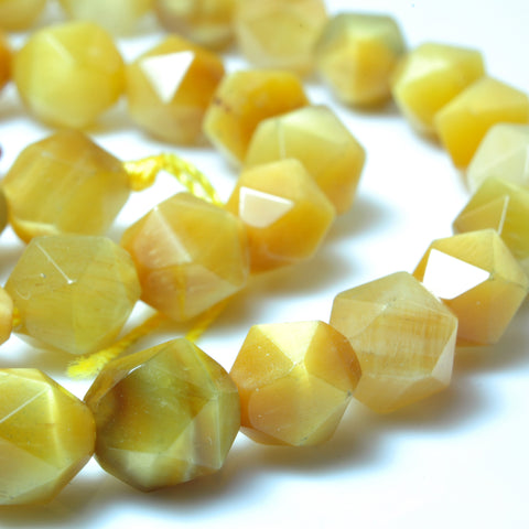 YesBeads Natural Golden Tiger Eye star cut faceted nugget beads yellow gemstone 15"