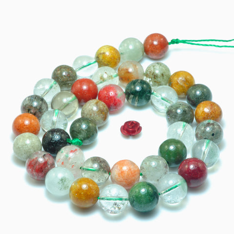 Natural Multicolor Phantom Quartz smooth round beads loose gemstone wholesale for jewelry making bracelet necklace