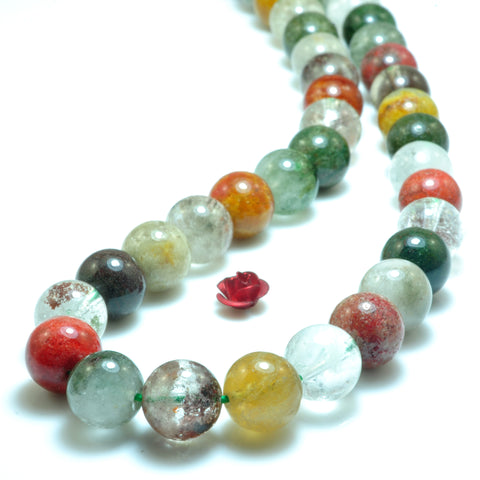 Natural Multicolor Phantom Quartz smooth round beads loose gemstone wholesale for jewelry making bracelet necklace