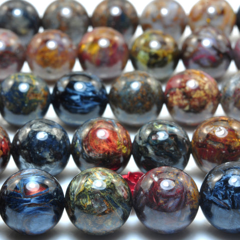 YesBeads Natural Pietersite stone smooth round loose beads wholesale gemstone jewelry 15"