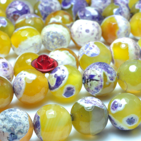 YesBeads Rainbow Agate faceted round loose beads purple yellow wholesale gemstone jewelry 15"