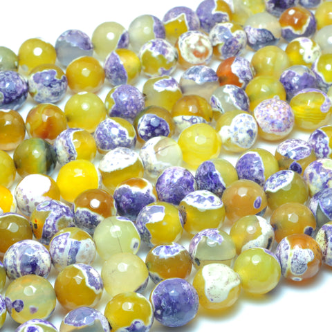 YesBeads Rainbow Agate faceted round loose beads purple yellow wholesale gemstone jewelry 15"