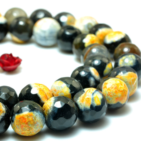 YesBeads Rainbow Agate faceted round loose beads orange black wholesale gemstone jewelry 15"