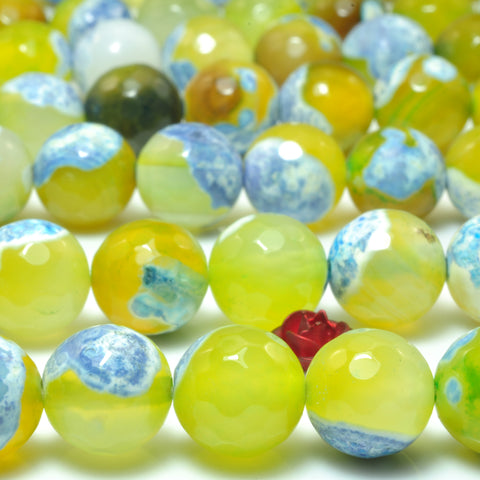 YesBeads Rainbow Agate faceted round loose beads blue yellow wholesale gemstone jewelry 15"