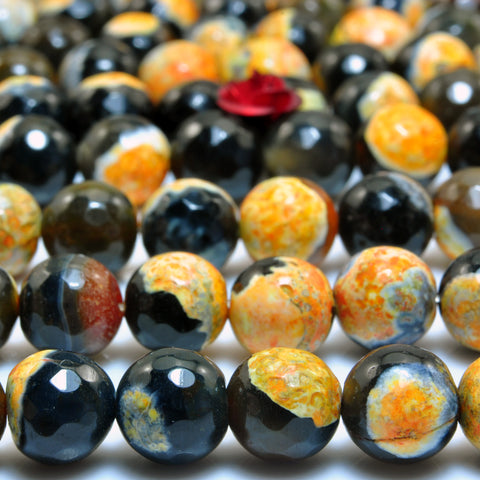 YesBeads Rainbow Agate faceted round loose beads orange black wholesale gemstone jewelry 15"