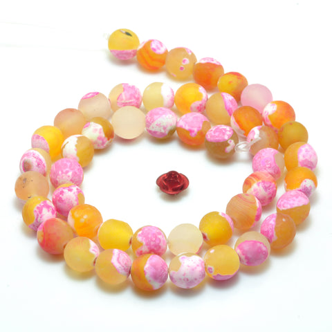 Rainbow Agate matte faceted round loose beads red yellow wholesale gemstone jewelry 15"