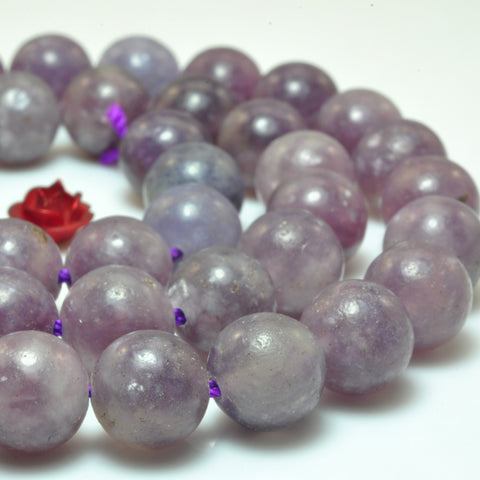 YesBeads Natural Purple Lepidolite smooth round beads gemstone wholesale jewelry 15"
