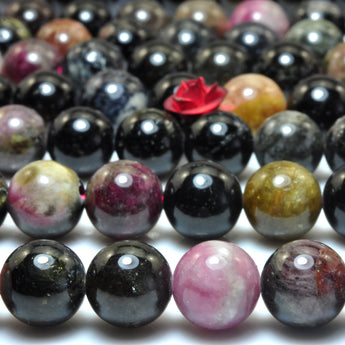 YesBeads Natural Watermelon Tourmaline smooth round beads wholesale gemstone jewelry 15"