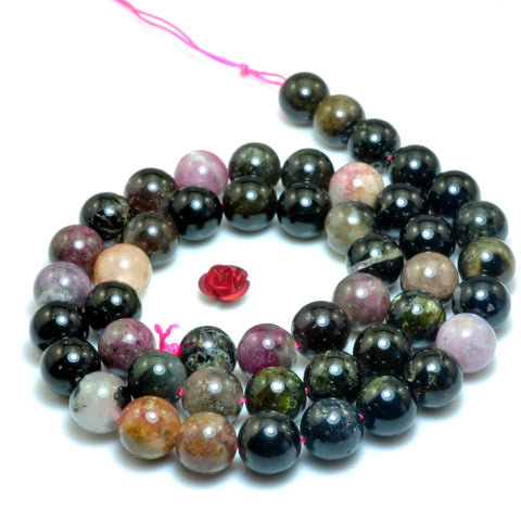 YesBeads Natural Watermelon Tourmaline smooth round beads wholesale gemstone jewelry 15"