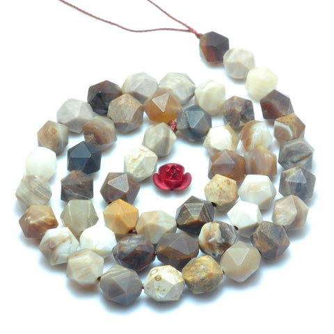 YesBeads Natural Petrified Wood Jasper matte star cut faceted nugget beads gemstone wholesale 15"
