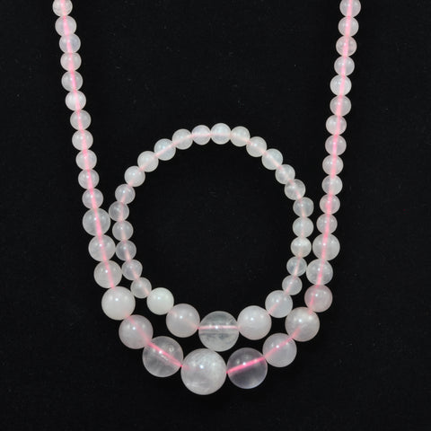 YesBeads Rose quartz gemstone necklace and bracelet natural smooth round pink beads DIY  jewelry