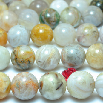 YesBeads Natural Bamboo Leaf Agate smooth round loose beads wholesale gemstone jewelry 15"