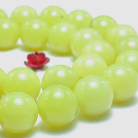 YesBeads Natural Lemon Yellow Jade smooth round loose beads wholesale gemstone jewelry 15"