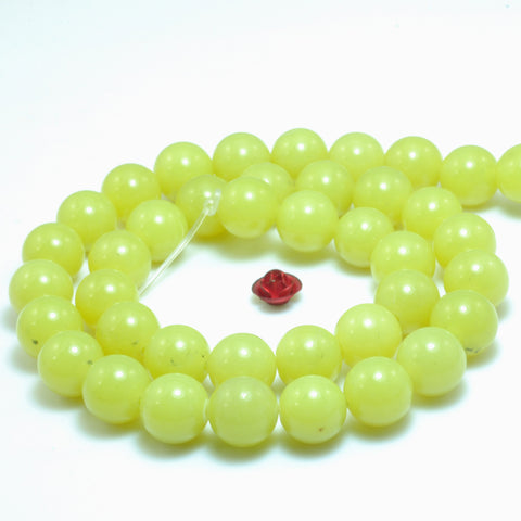 YesBeads Natural Lemon Yellow Jade smooth round loose beads wholesale gemstone jewelry 15"