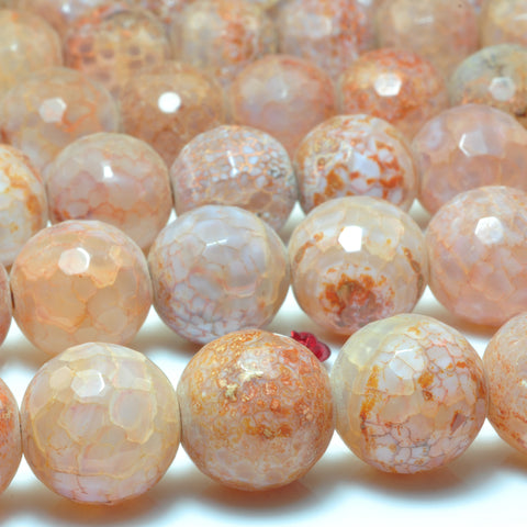 YesBeads Fire Agate Crackle Agate faceted round beads wholesale gemstone jewelry 18mm 15"