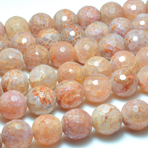 YesBeads Fire Agate Crackle Agate faceted round beads wholesale gemstone jewelry 18mm 15"