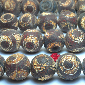 YesBeads Tibetan Agate Dzi three eye agate matte round beads gemstone wholesale 15mm