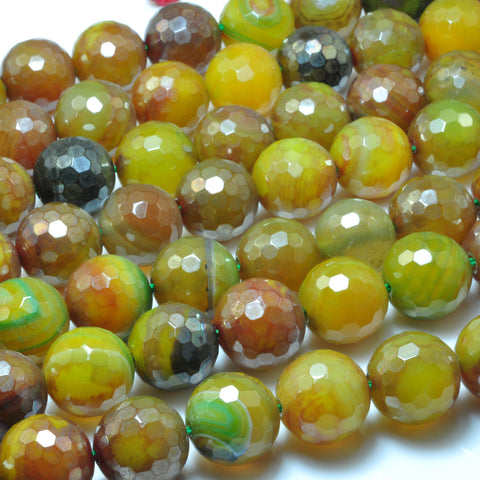 YesBeads Rainbow Agate faceted round loose beads wholesale gemstone jewelry 16mm 15"