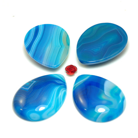 YesBeads Natural blue banded agate cabochon smooth teardrop beads gemstone jewelry 30x40mm