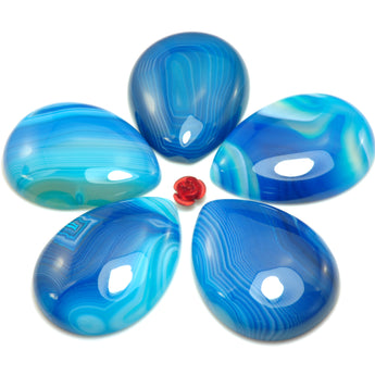 YesBeads Natural blue banded agate cabochon smooth teardrop beads gemstone jewelry 30x40mm