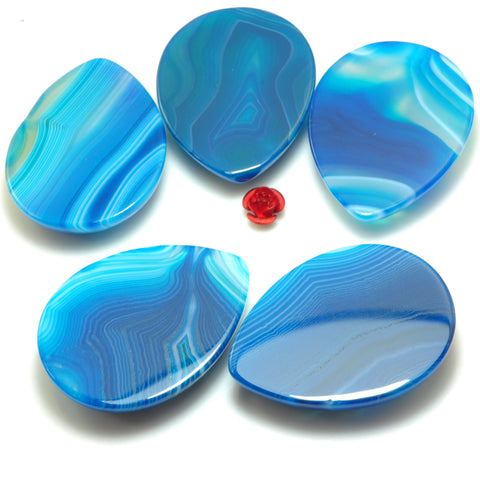 YesBeads Natural blue banded agate cabochon smooth teardrop beads gemstone jewelry 30x40mm