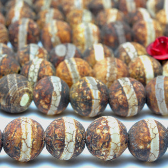 YesBeads Tibetan Agate Dzi oneline agate matte round beads wholesale gemstone jewelry 8mm 15"