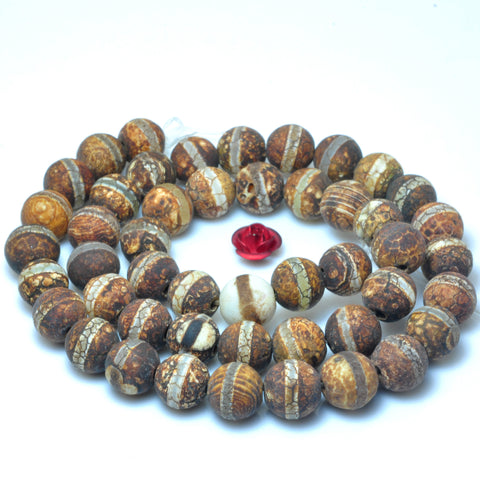 YesBeads Tibetan Agate Dzi oneline agate matte round beads wholesale gemstone jewelry 8mm 15"