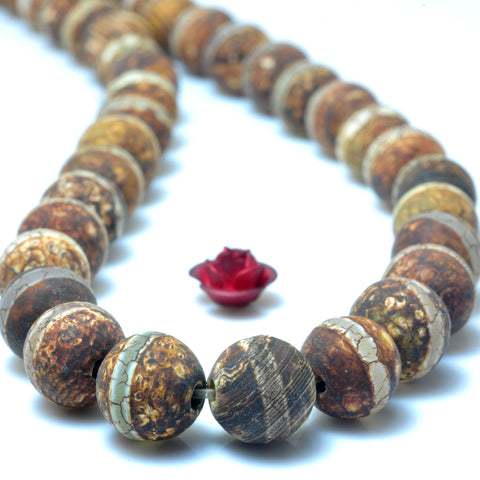 YesBeads Tibetan Agate Dzi oneline agate matte round beads wholesale gemstone jewelry 8mm 15"