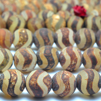 YesBeads Tibetan Agate Dzi wave agate matte round beads wholesale gemstone jewelry 6mm8mm 15"