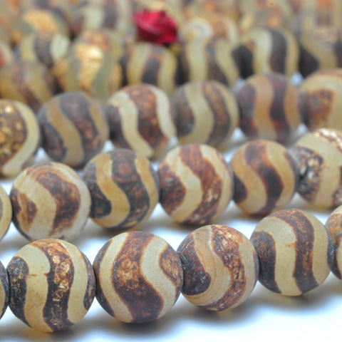 YesBeads Tibetan Agate Dzi wave agate matte round beads wholesale gemstone jewelry 6mm8mm 15"