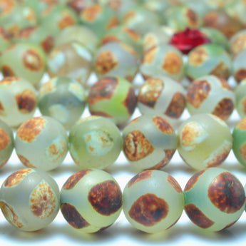 YesBeads Tibetan Agate DZI turtleback agate matte round beads wholesale gemstone jewelry 15"