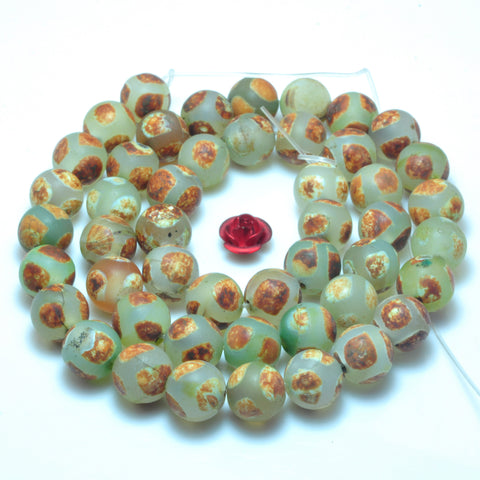 YesBeads Tibetan Agate DZI turtleback agate matte round beads wholesale gemstone jewelry 15"