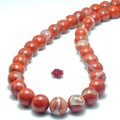 YesBeads Natural Red Jasper smooth round beads gemstone wholesale jewelry 8mm 10mm 15"