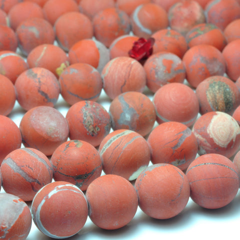 YesBeads Natural Red Jasper matte loose round beads wholesale gemstone jewelry 8mm 10mm 15"