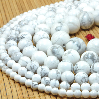 YesBeads Natural White Howlite smooth round loose beads wholesale gemstone jewelry 4mm-16mm 15"