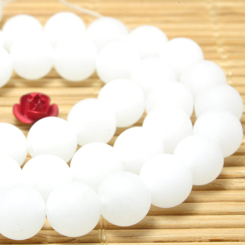 YesBeads Natural White Jade matte round loose beads wholesale gemstone jewelry 8mm10mm 15"
