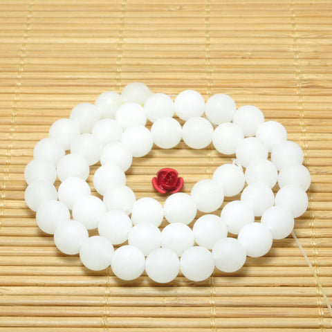 YesBeads Natural White Jade matte round loose beads wholesale gemstone jewelry 8mm10mm 15"