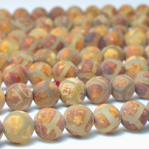 YesBeads Tibetan Agate Dzi turtleback agate matte round beads wholesale gemstone jewelry 15"