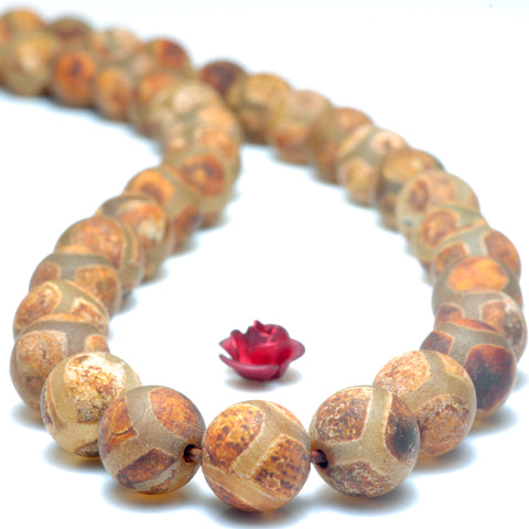 YesBeads Tibetan Agate Dzi turtleback agate matte round beads wholesale gemstone jewelry 15"