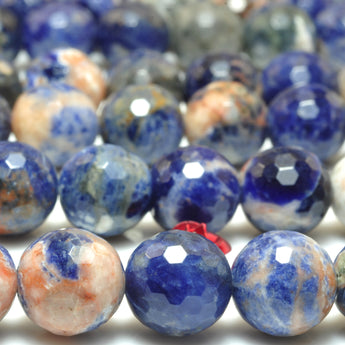 YesBeads Natural Orange Sodalite stone faceted round beads wholesale gemstone jewelry 6mm-10mm 15"