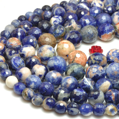 YesBeads Natural Orange Sodalite stone faceted round beads wholesale gemstone jewelry 6mm-10mm 15"