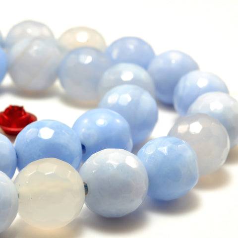 YesBeads Natural Blue Agate faceted round beads wholesale gemstone jewelry 15"