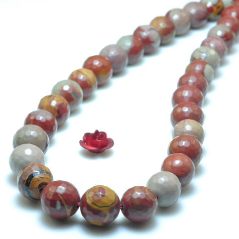 YesBeads Natural Noreena Jasper faceted round beads Australian red picture jasper gemstone 15"